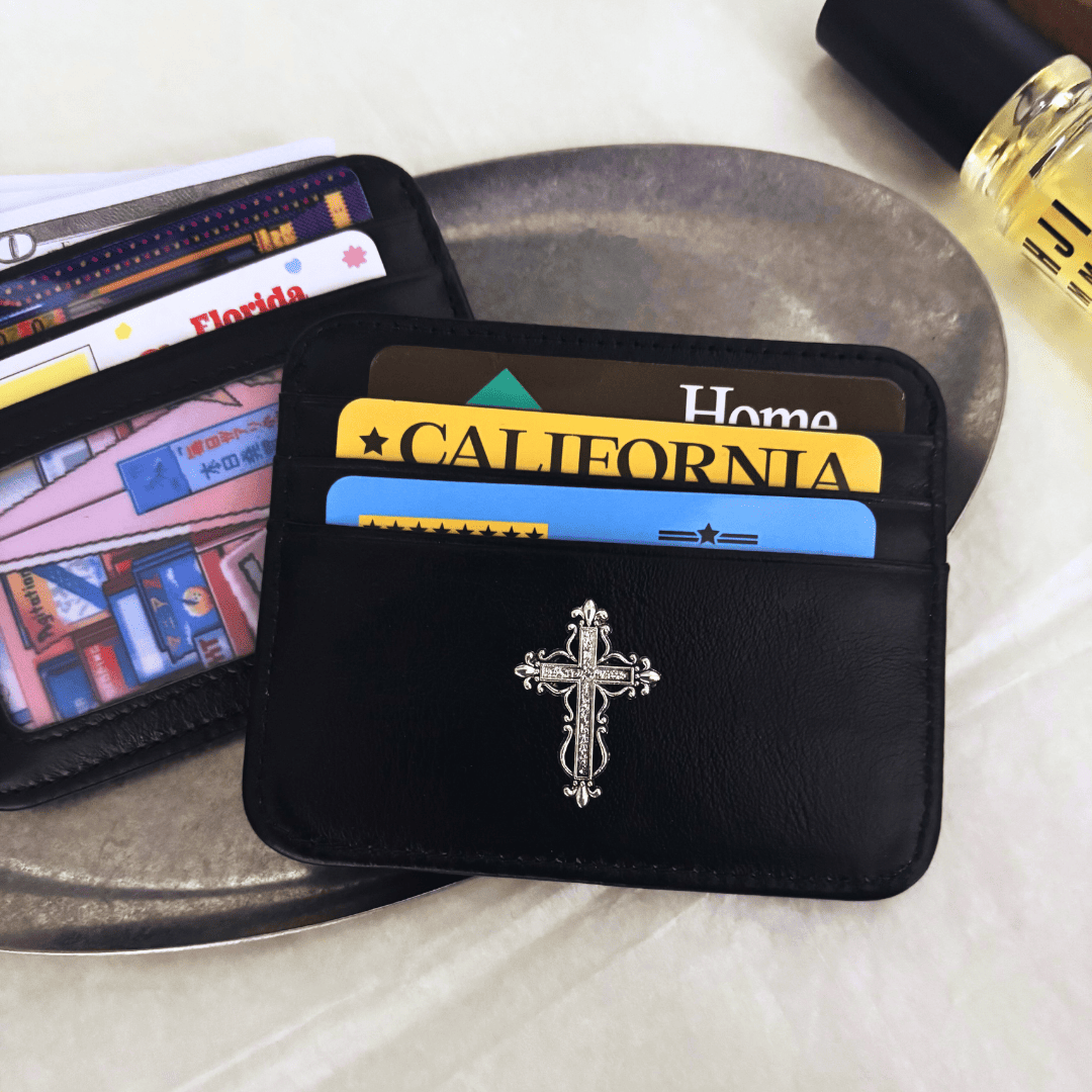 Gothic Cross Leather Card Holder