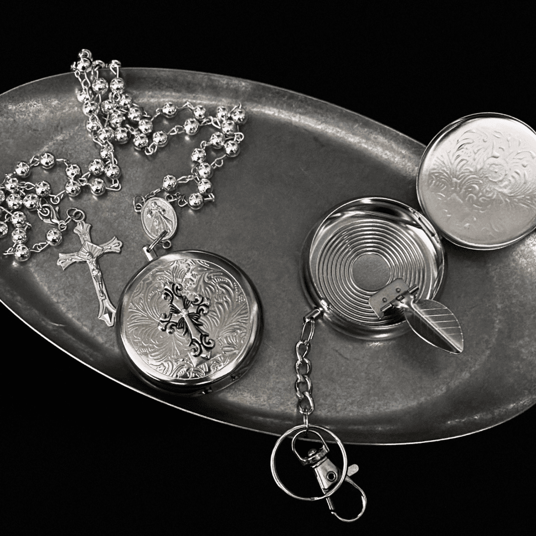 Gothic Embossed Ashtray Necklace / Keychain