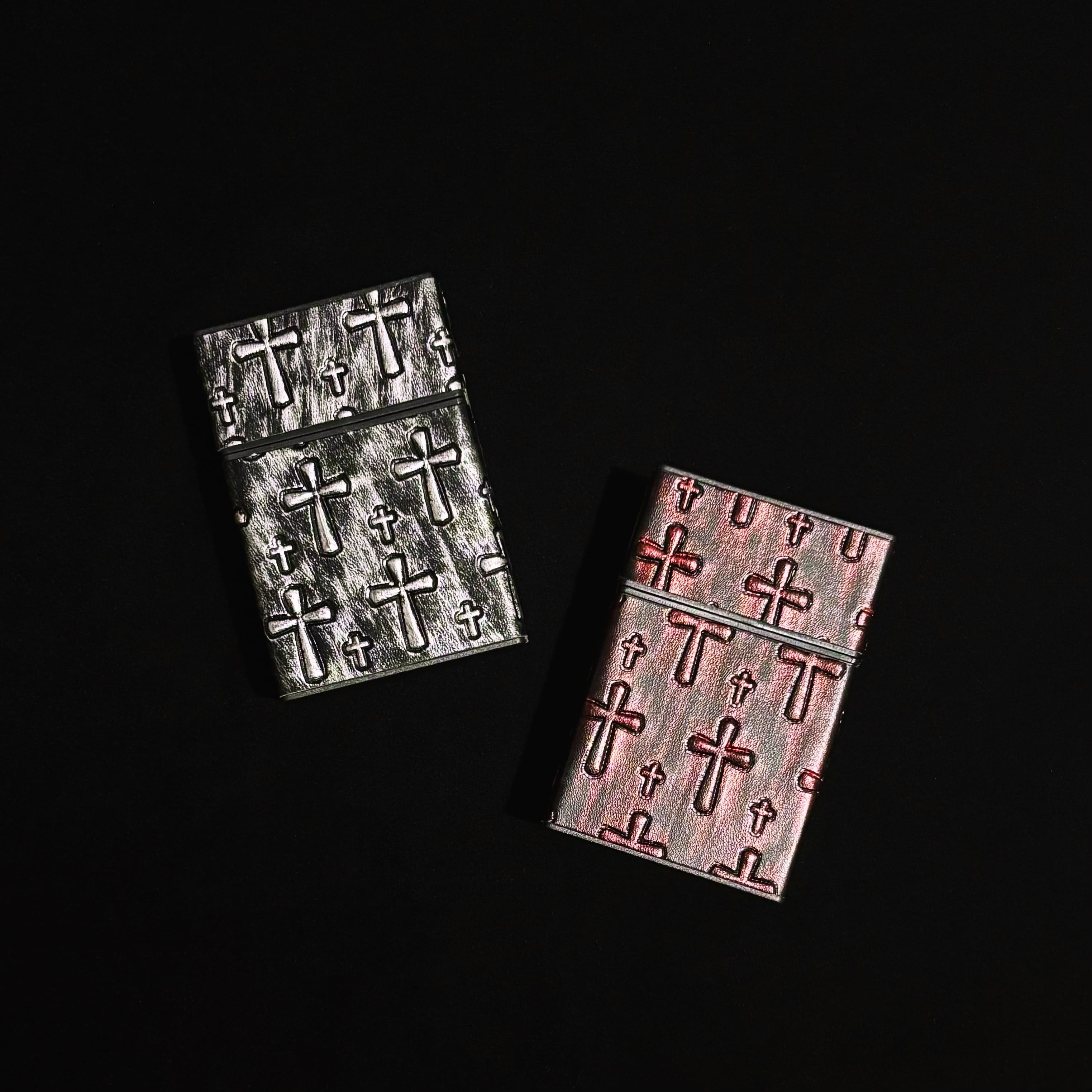 Gothic cross-embossed leather-look cigarette case