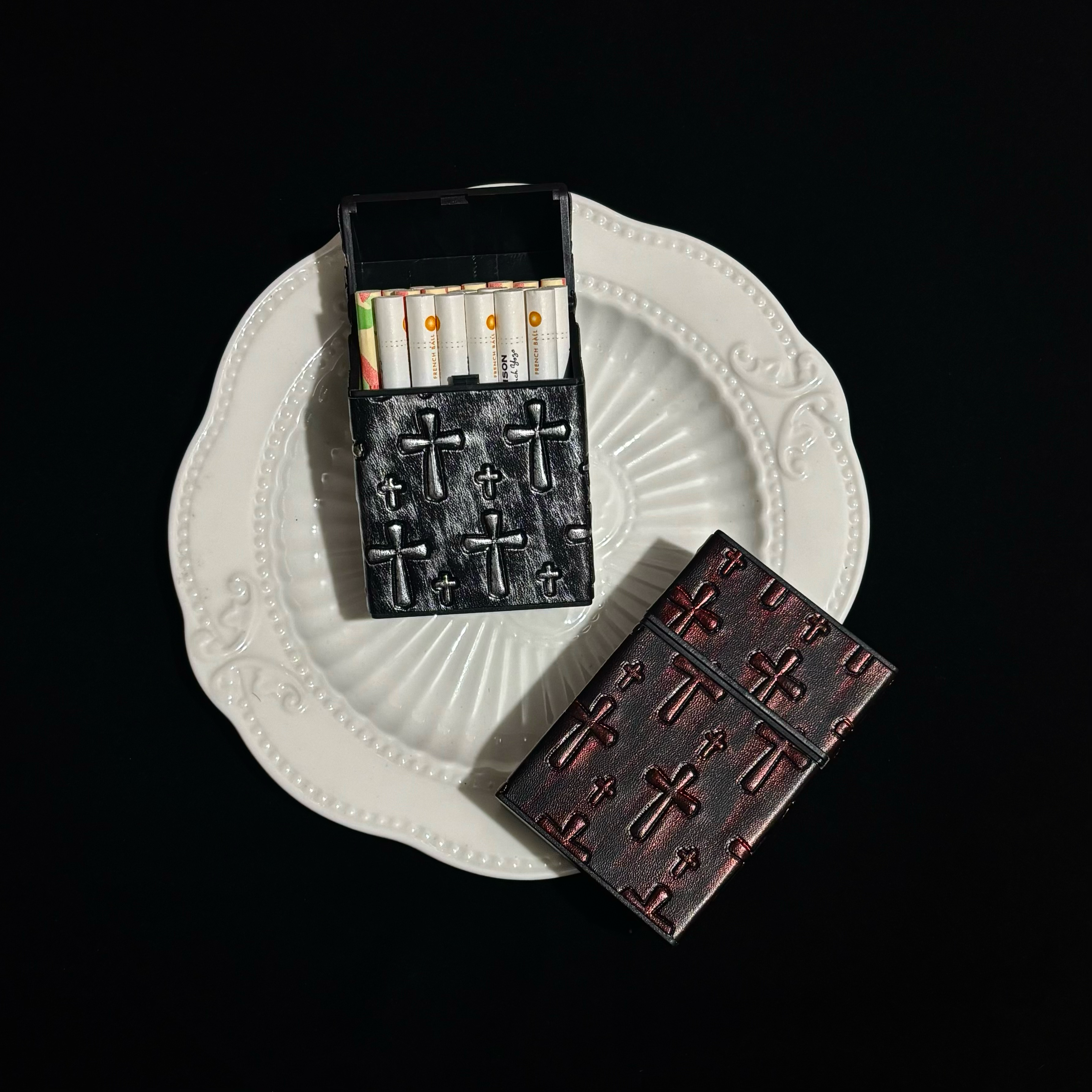 Leather-Embossed Cross Cigarette Case