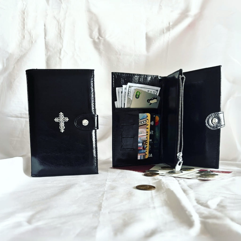 Gothic Cross Leather Passport Holder