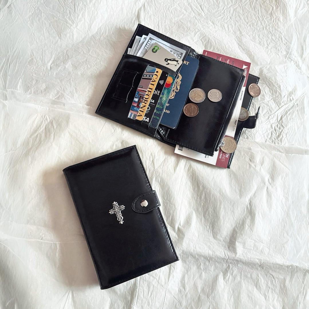 Gothic Cross Leather Passport Holder