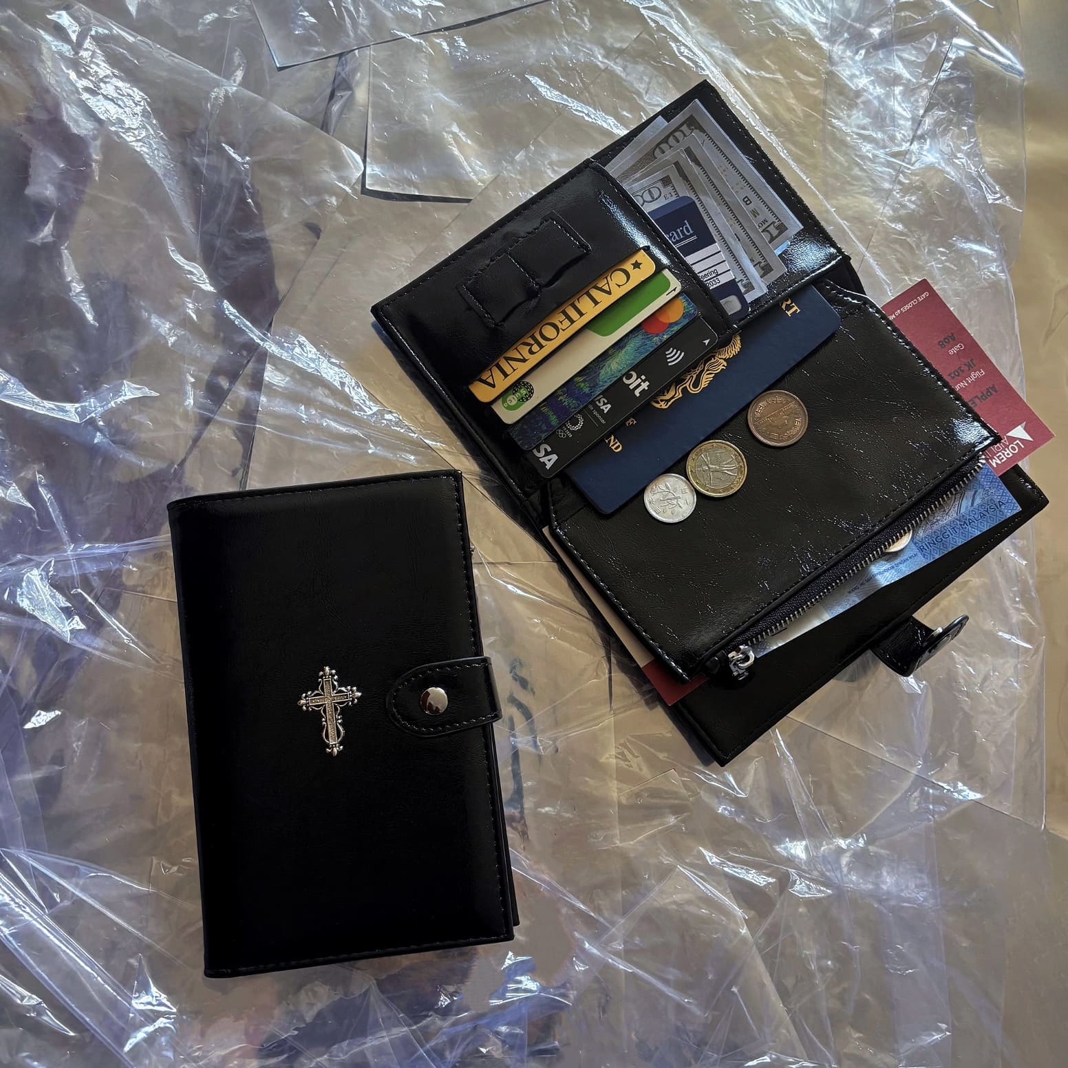 Gothic Cross Leather Passport Holder