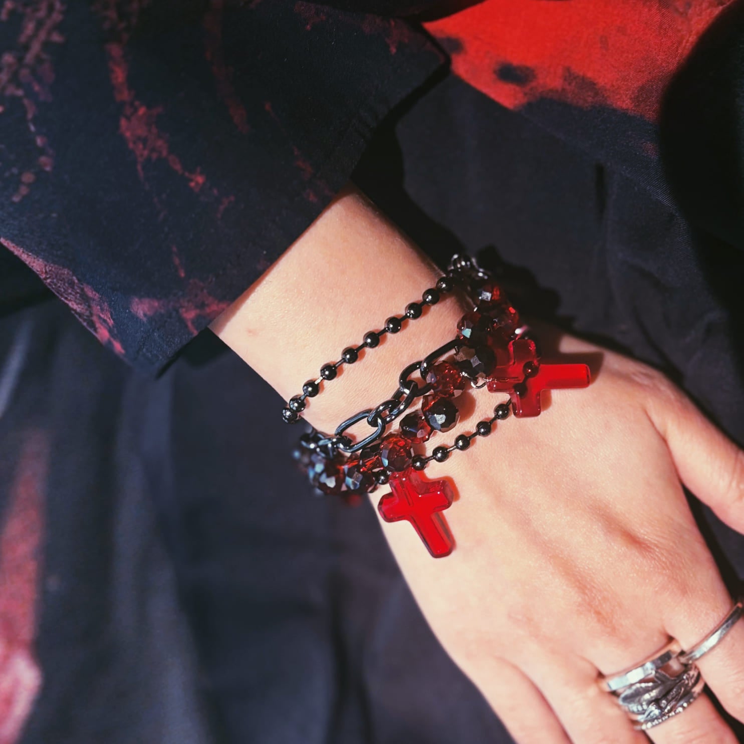 Blood Red Cross Layered Bracelet