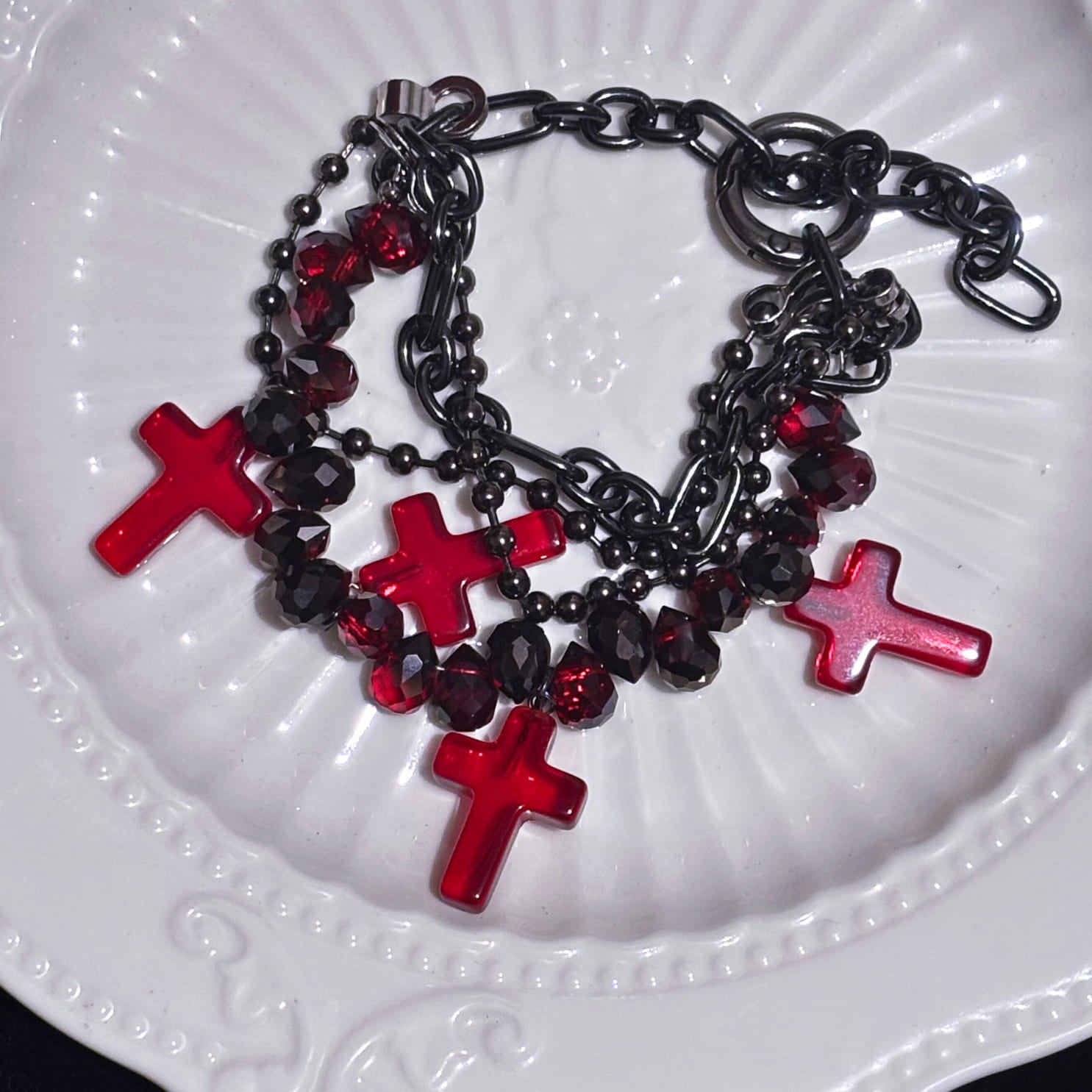Blood Red Cross Layered Bracelet