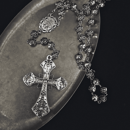 Rose Rosary Cross Necklace