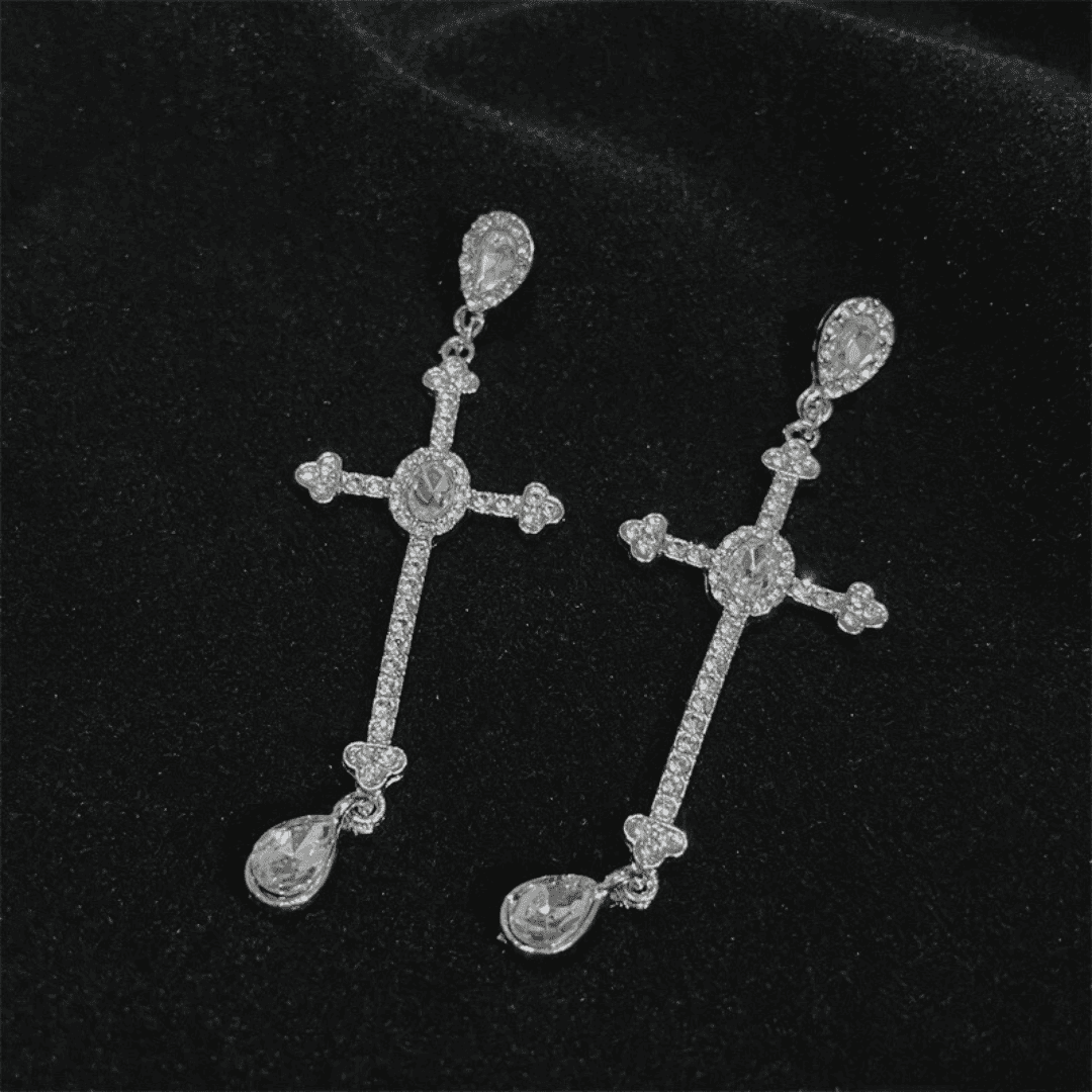 Midnight Cross Crystal Earrings