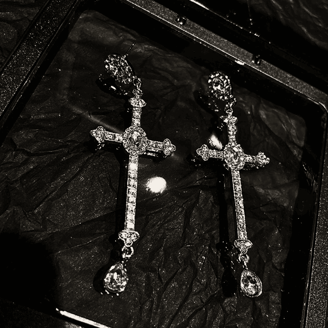 Midnight Cross Crystal Earrings