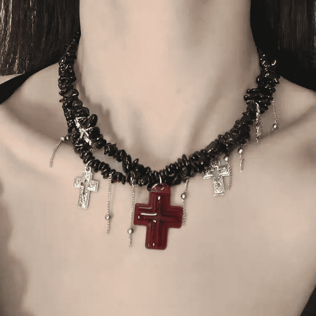 Crimson Eclipse Cross Necklace