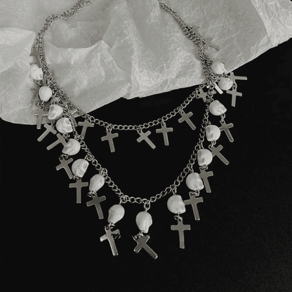  Skull & Cross Layered Necklace