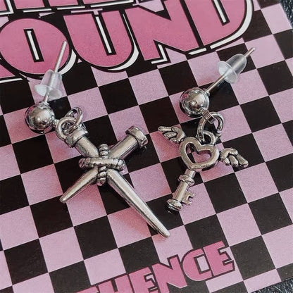 Heart Key & Cross Earrings