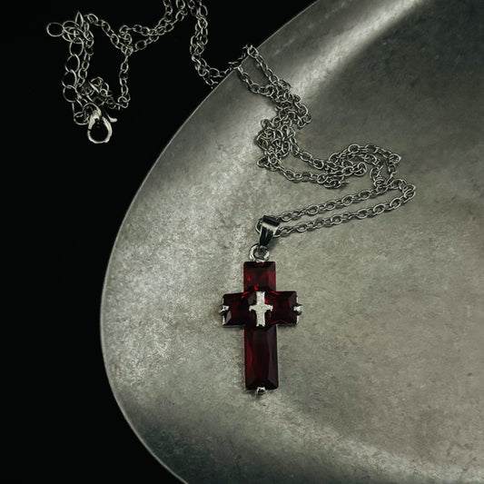 Crimson Omen Cross Necklace