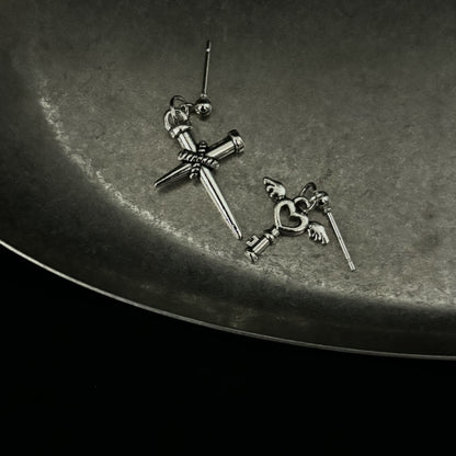 Heart Key & Cross Earrings