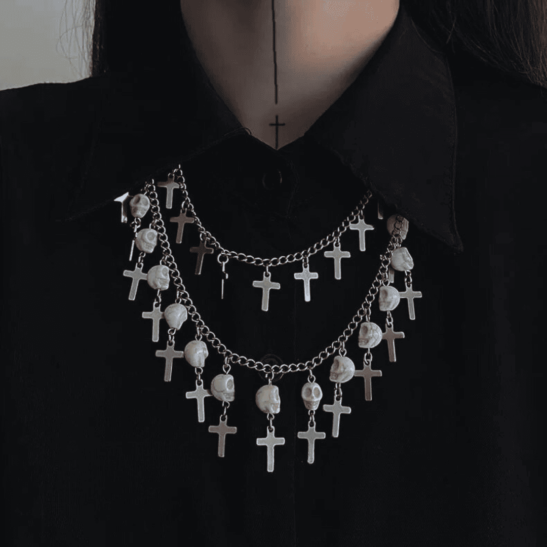  Skull & Cross Layered Necklace