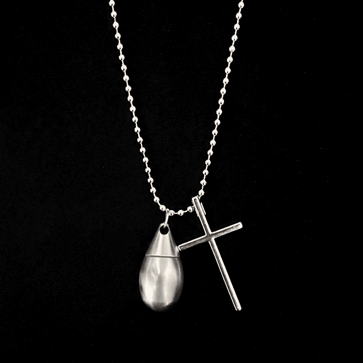 Water Drop Mini Pill Bottle & Cross Necklace