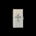 Gothic Rose Cross Cigarette Case in brushed silver metal with ornate floral cross design