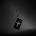 Gothic Cross Mini Portable Ashtray Necklace worn with layered gothic necklaces
