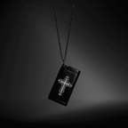 Gothic Cross Mini Portable Ashtray Necklace worn with layered gothic necklaces