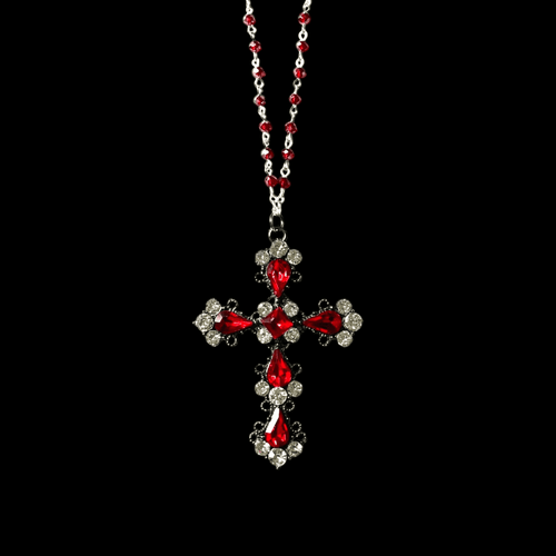 Blood Red Crystal Cross Necklace
