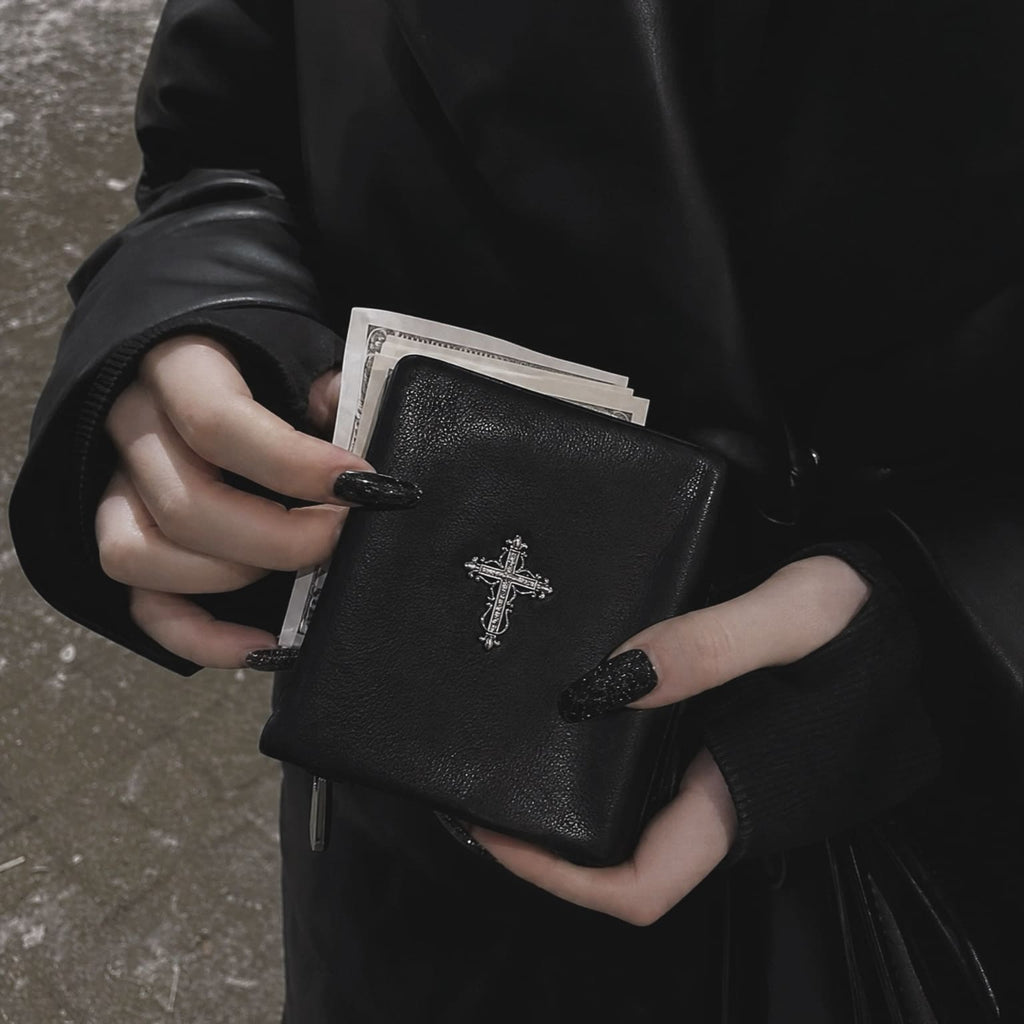 Handmade leather wallet inspired by gothic architecture and vintage craftsmanship