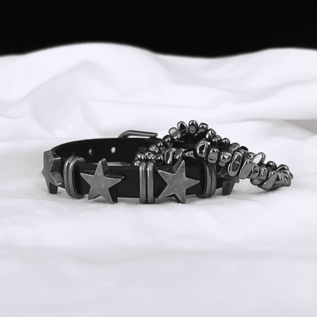 Star Studded Leather & Stone Bracelet Set