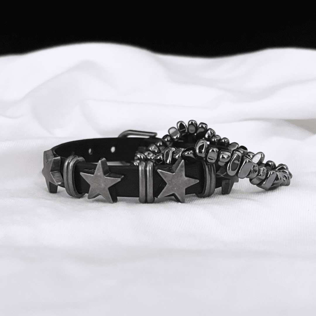 Star Studded Leather & Stone Bracelet Set