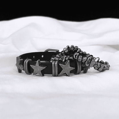 Star Studded Leather & Stone Bracelet Set