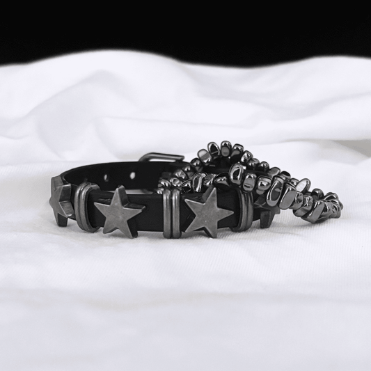 Star Studded Leather & Stone Bracelet Set
