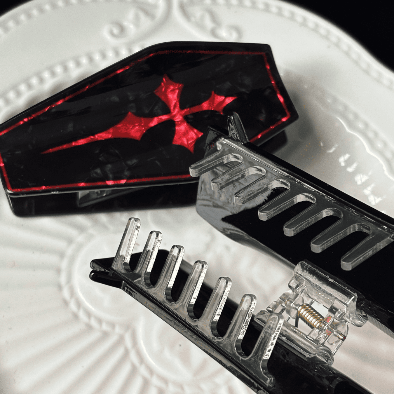 Gothic Coffin Hair Claw Set