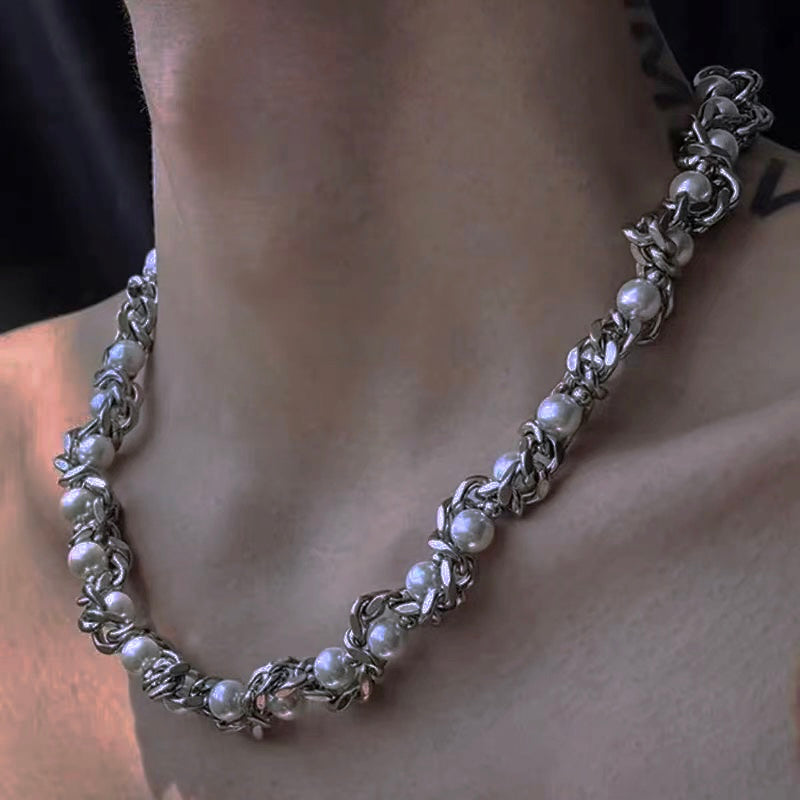 Pearl Wrapped Gothic Chain Necklace