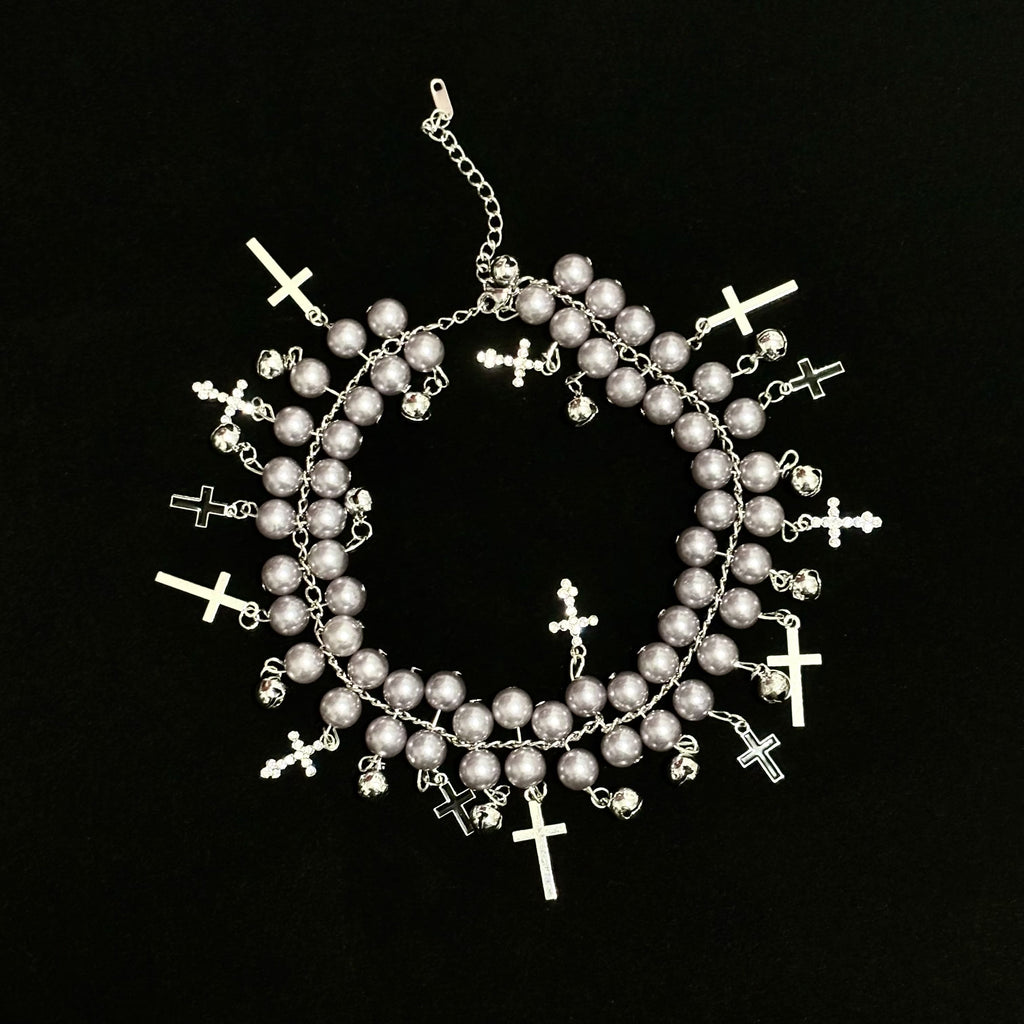 Pearl Bell Cross Choker