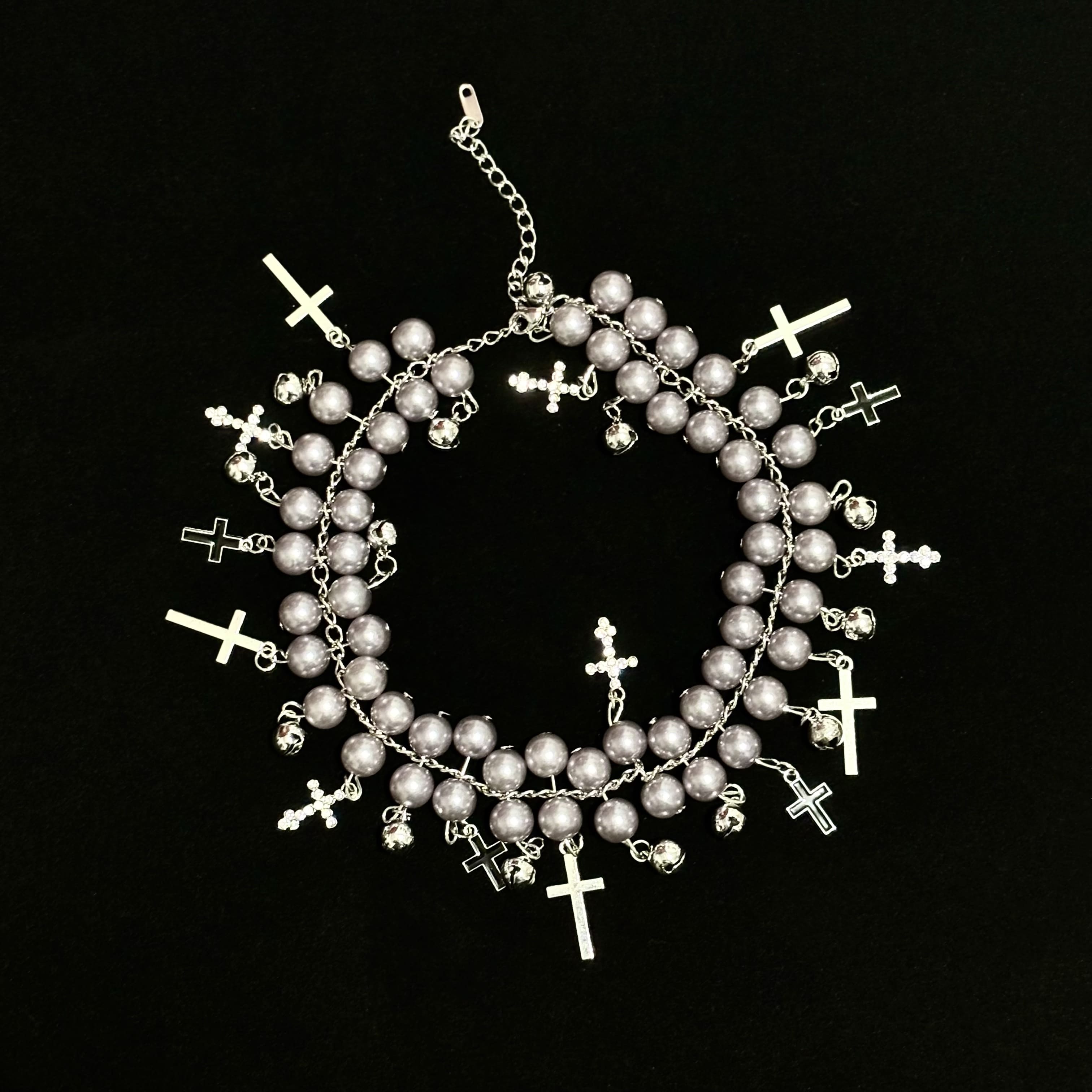 Pearl Bell Cross Choker