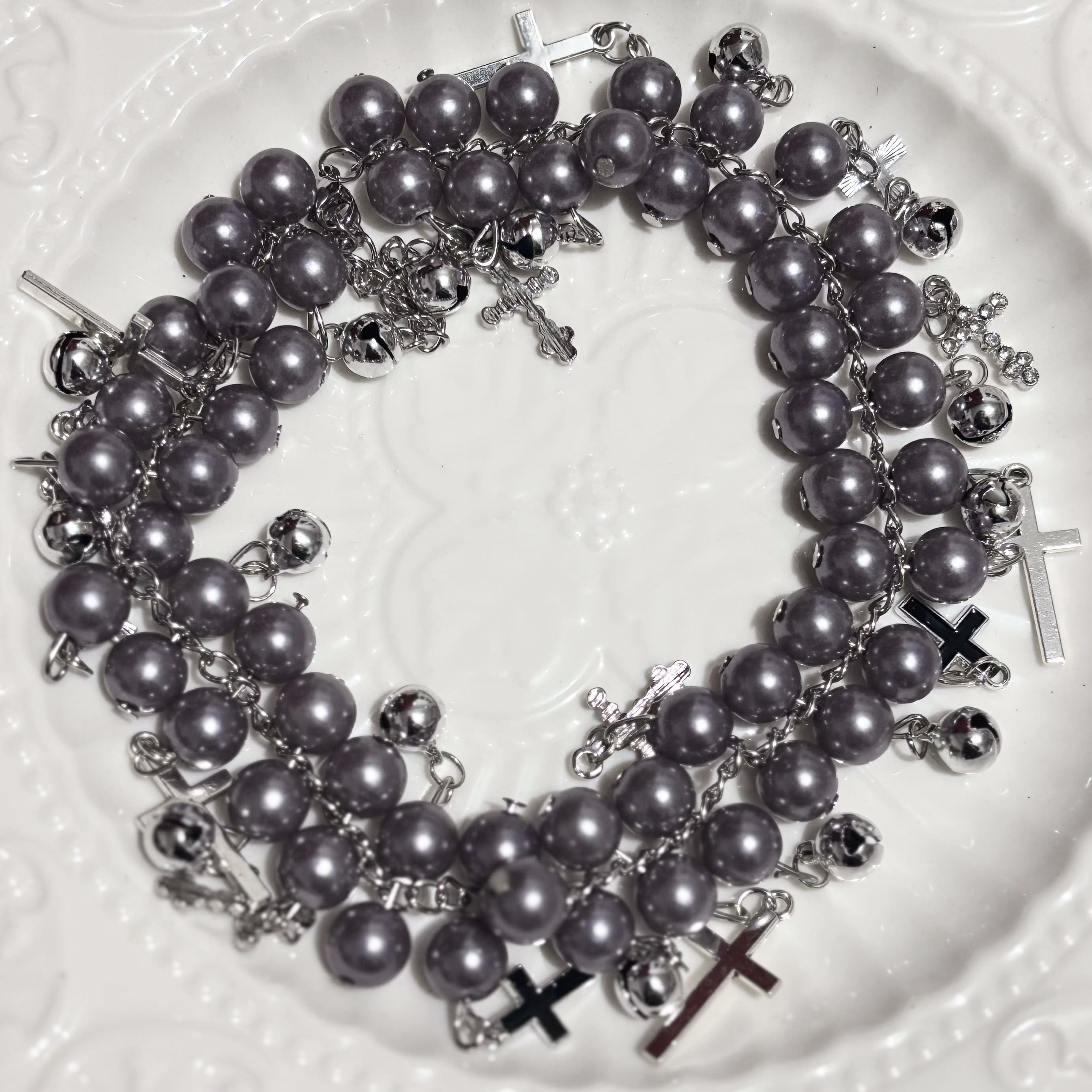 Pearl Bell Cross Choker