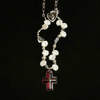 Crimson-Cross&Pearl Necklace