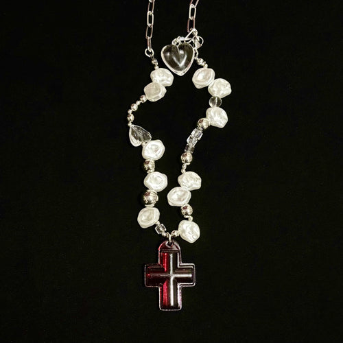 Crimson-Cross&Pearl Necklace