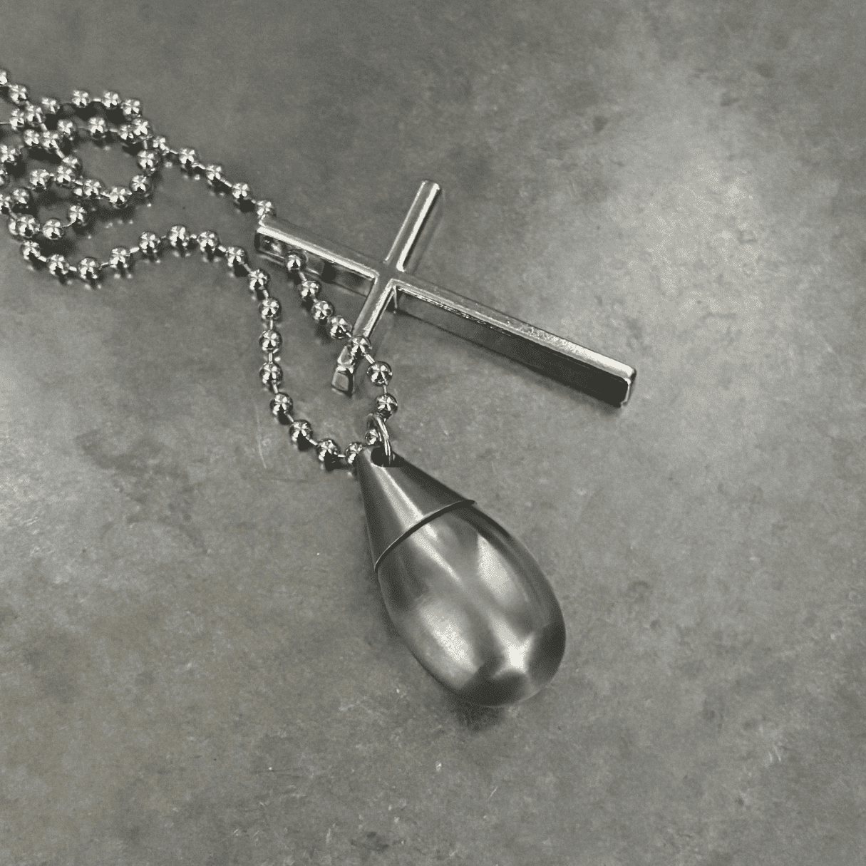 Water Drop Mini Pill Bottle & Cross Necklace