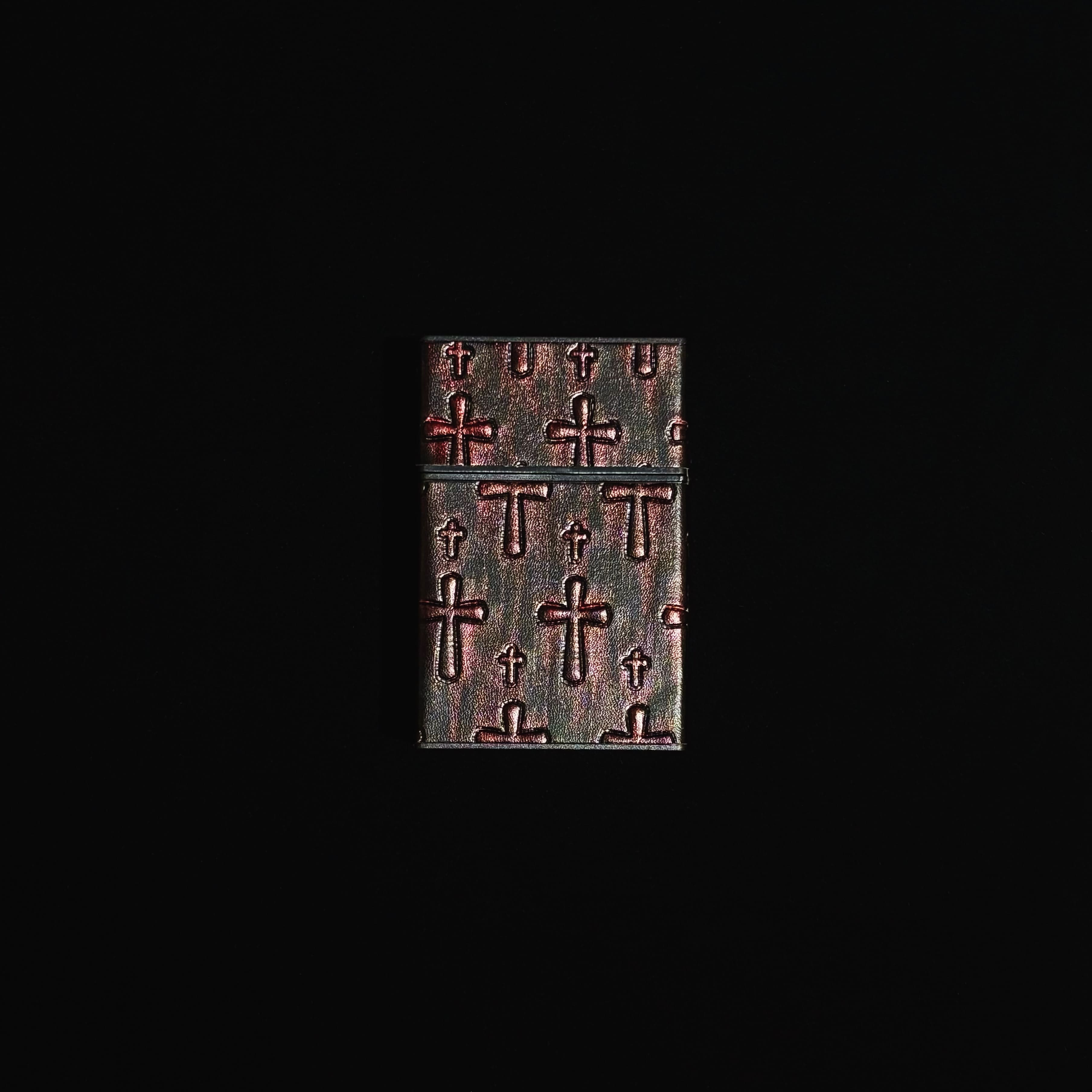 Gothic cross-embossed leather-look cigarette case
