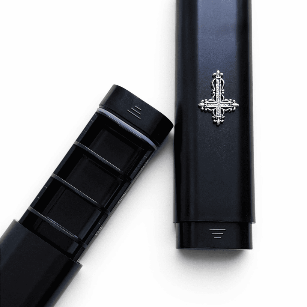 Slim Gothic pill case for vitamins, supplements and daily medication