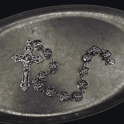 Rose Rosary Cross Bracelet