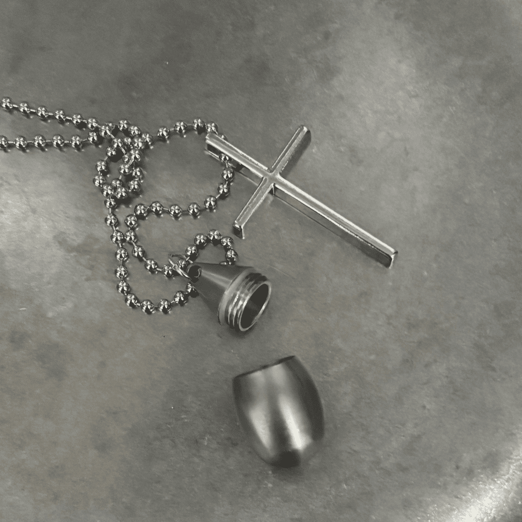 Water Drop Mini Pill Bottle & Cross Necklace