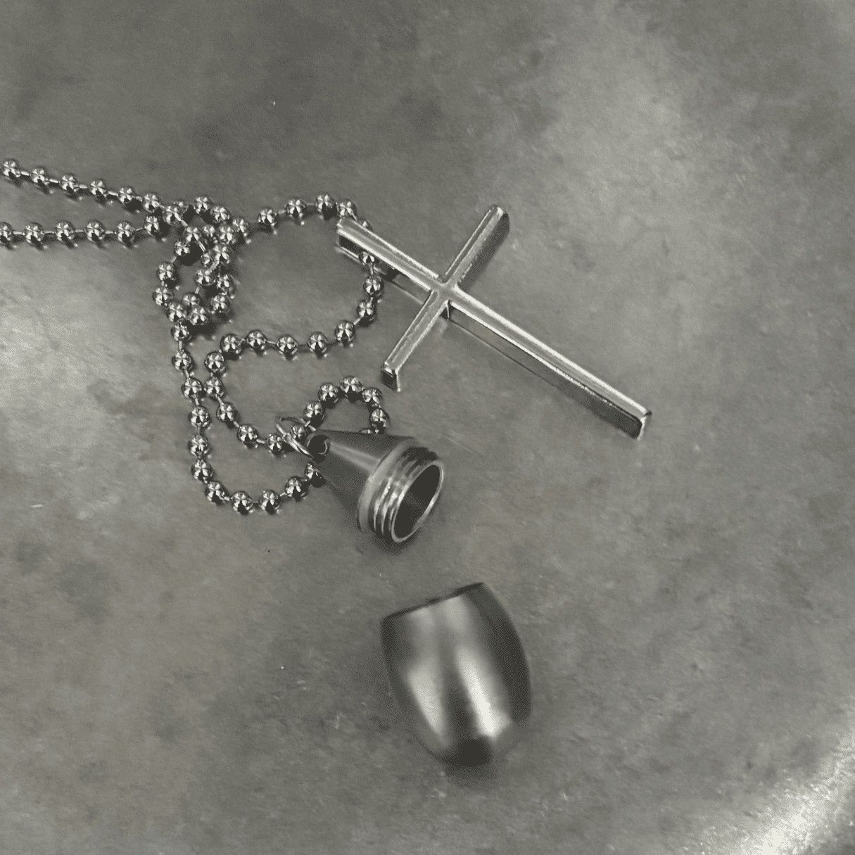 Water Drop Mini Pill Bottle & Cross Necklace