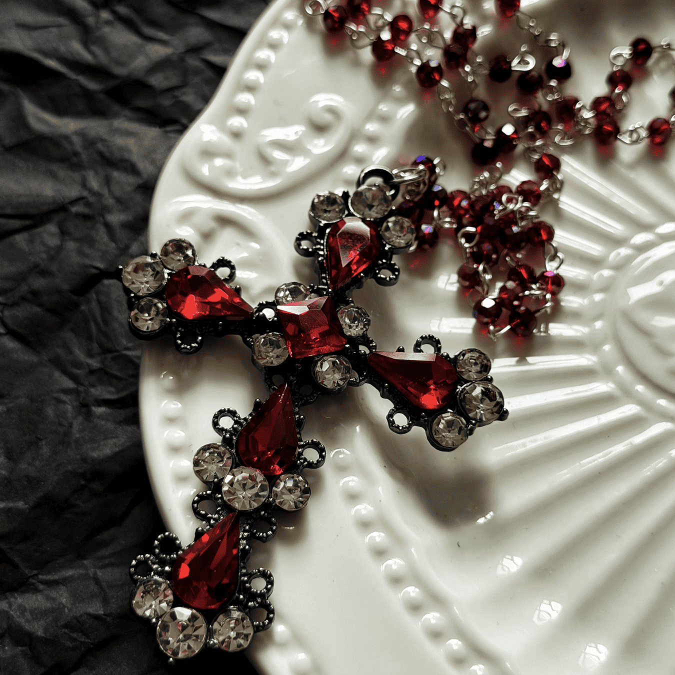 Blood Red Crystal Cross Necklace