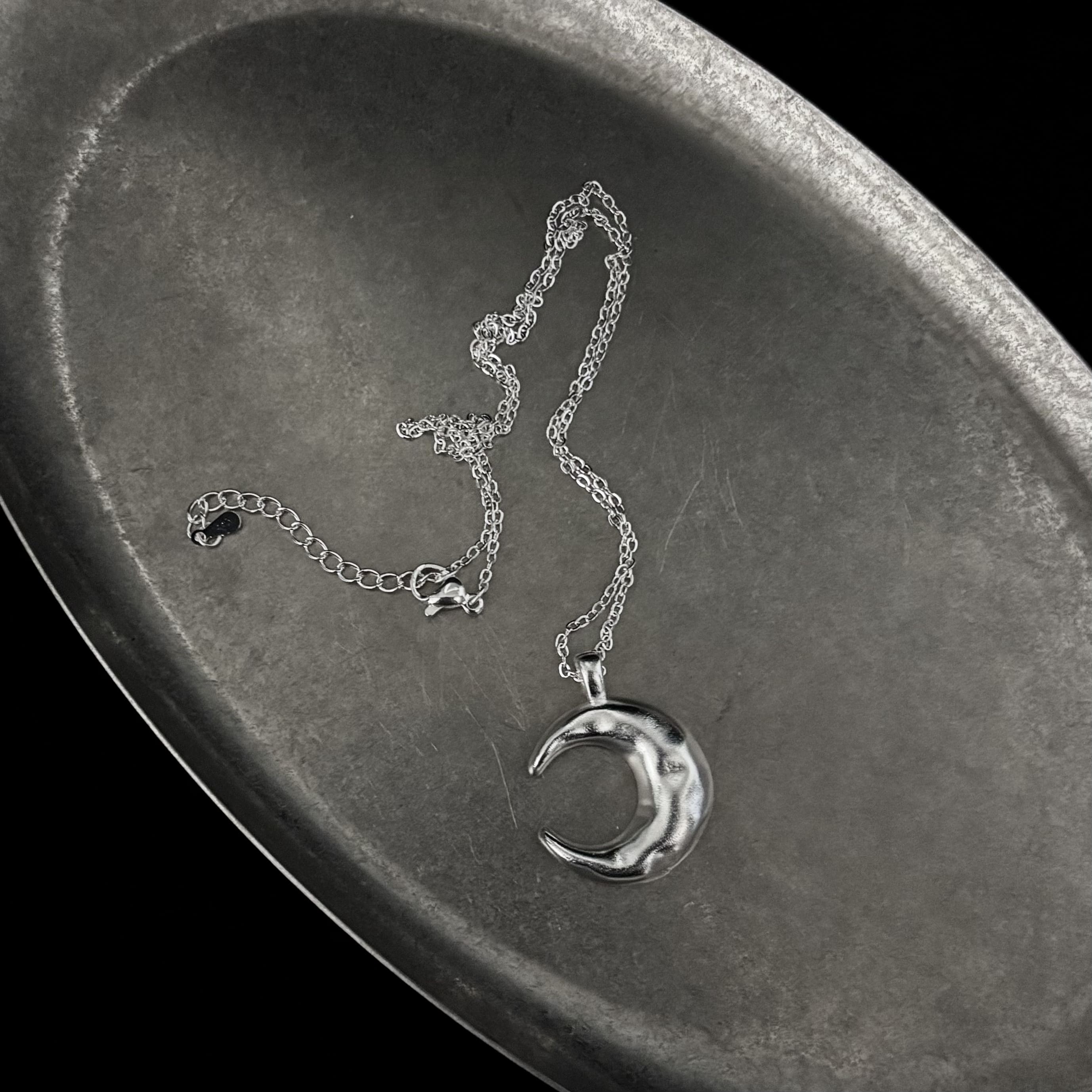 Matte Silver Crescent Moon Necklace