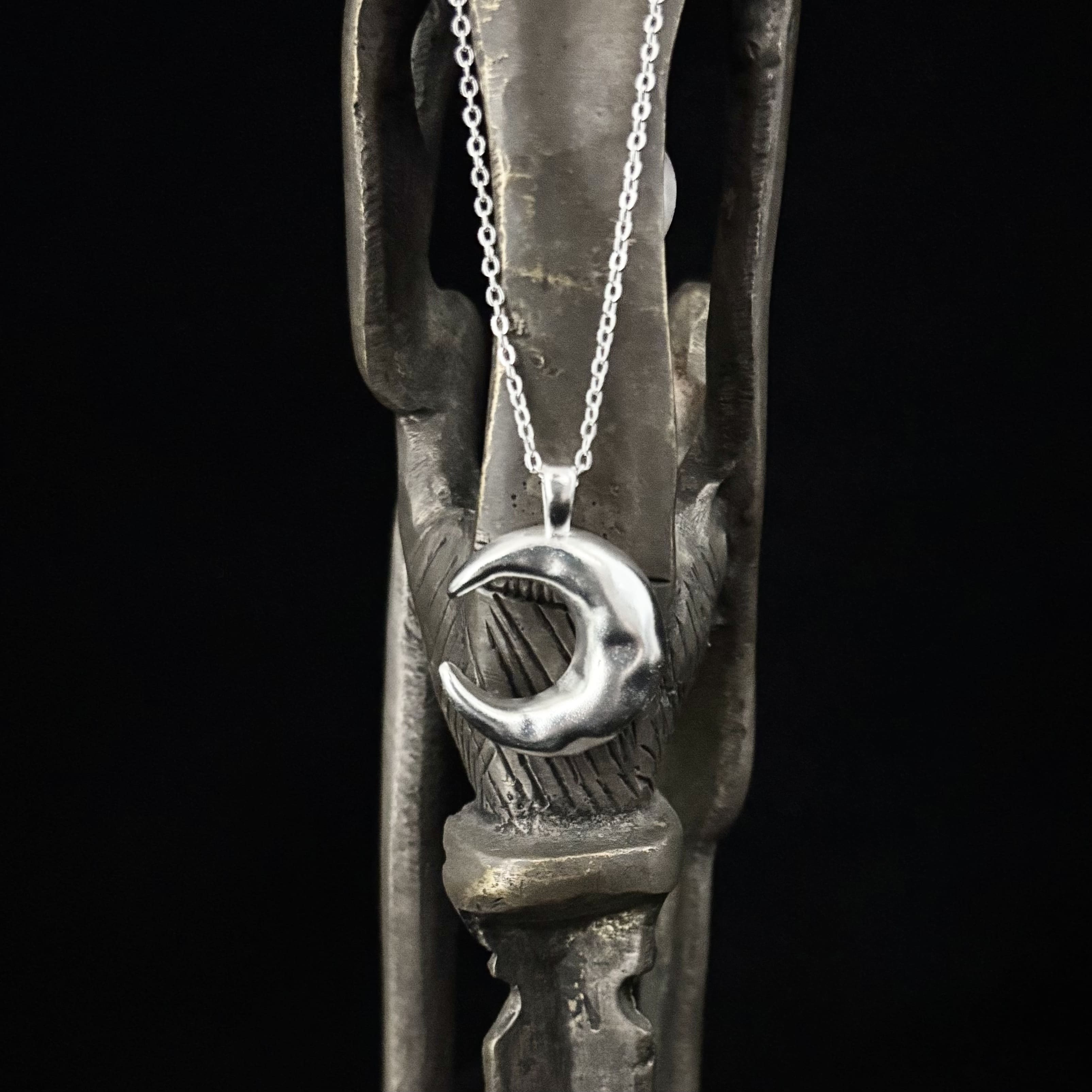 Matte Silver Crescent Moon Necklace