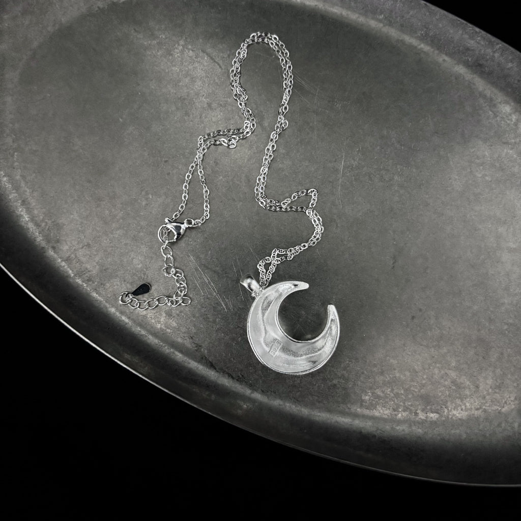 Matte Silver Crescent Moon Necklace