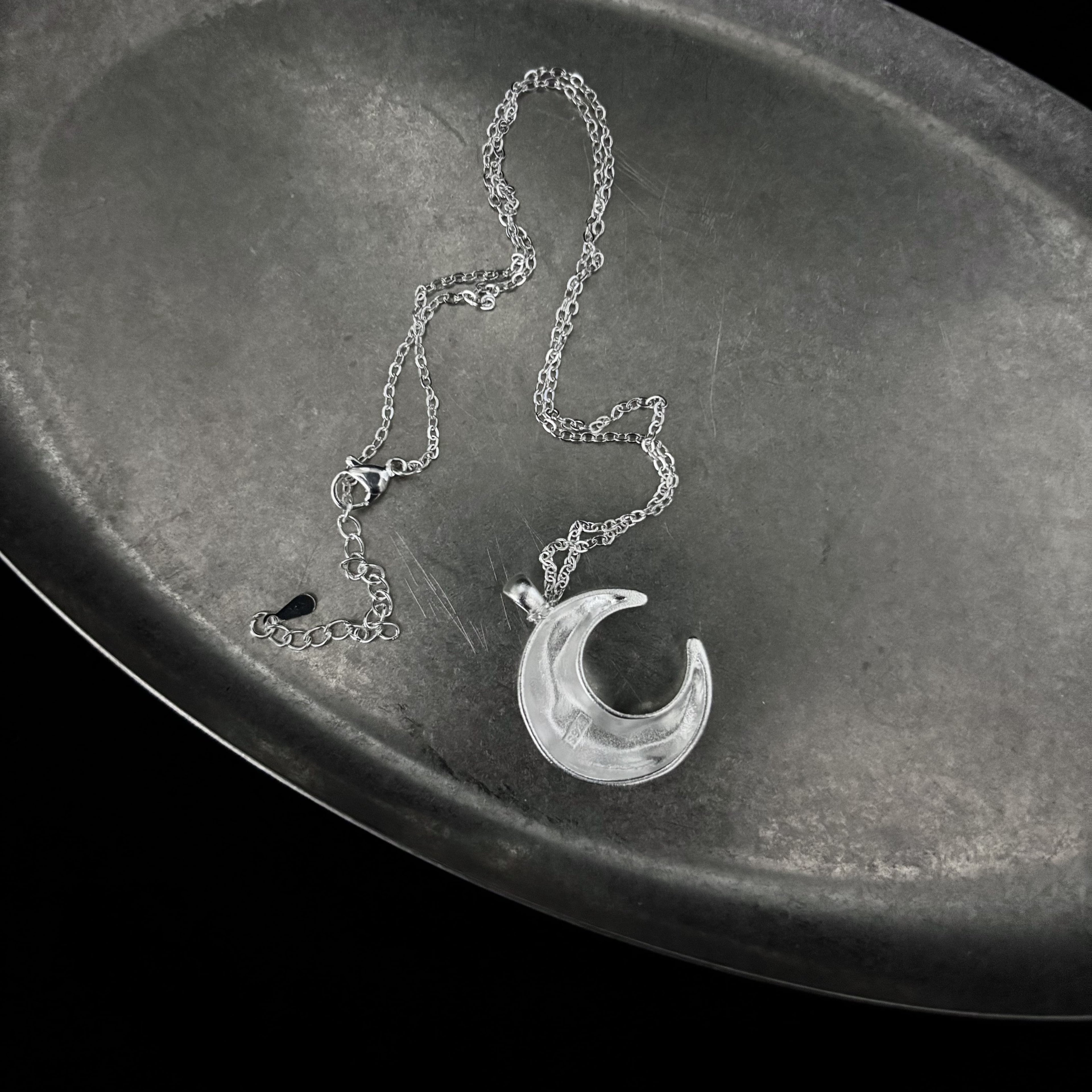 Matte Silver Crescent Moon Necklace