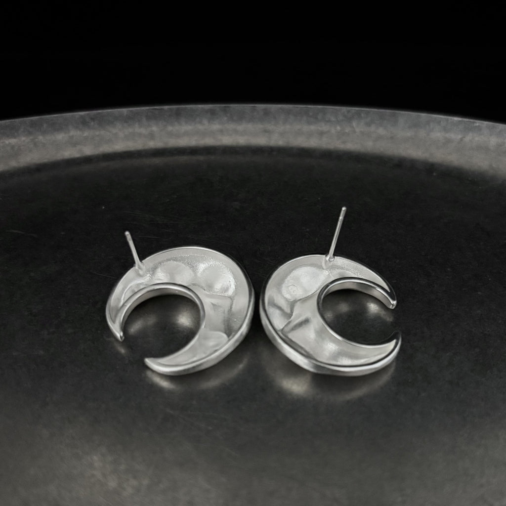 Matte Silver Crescent Moon Earrings