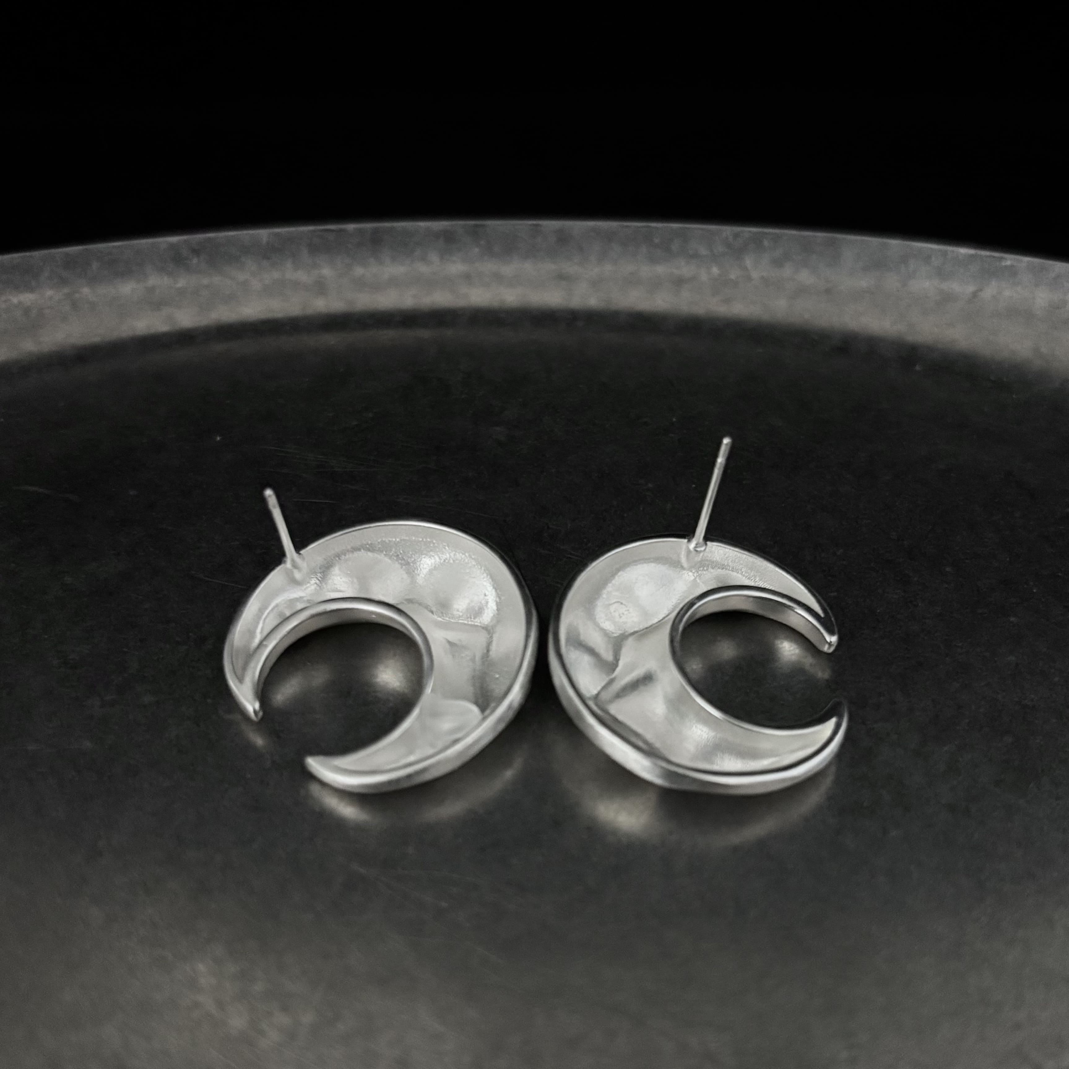 Matte Silver Crescent Moon Earrings