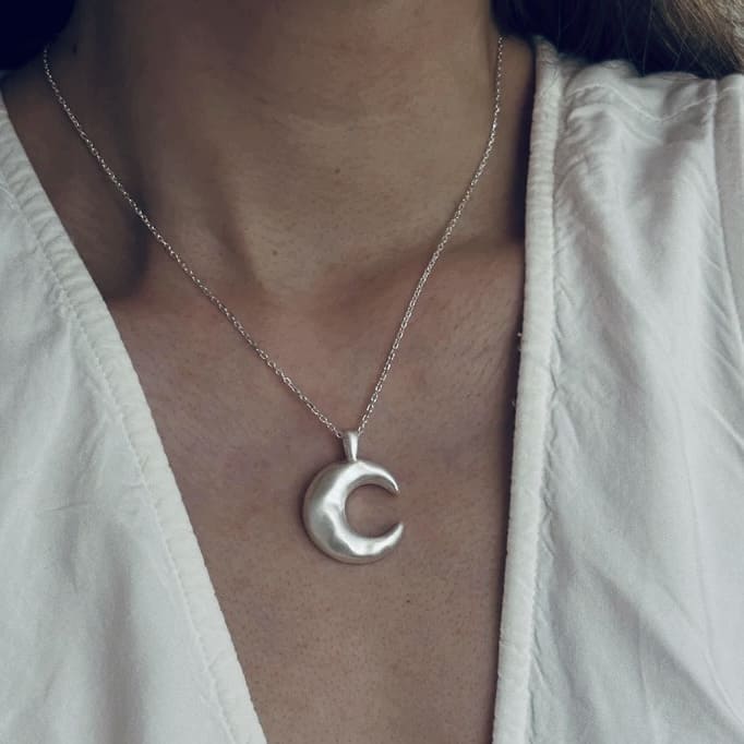 Matte Silver Crescent Moon Necklace