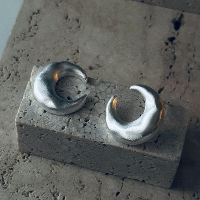 Matte Silver Crescent Moon Earrings